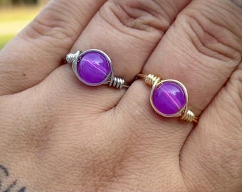 Purple Beaded Wire Ring