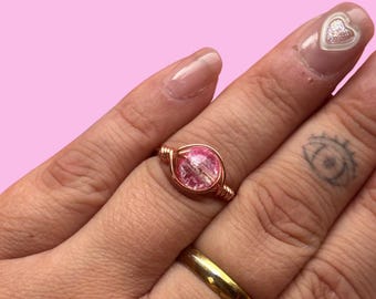 Pink Crackle Wire Ring