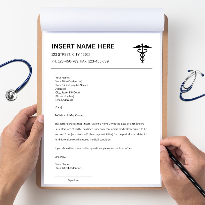 Doctor's Excuse Note, Letter for School Work Sick Leave, Medical Excuse