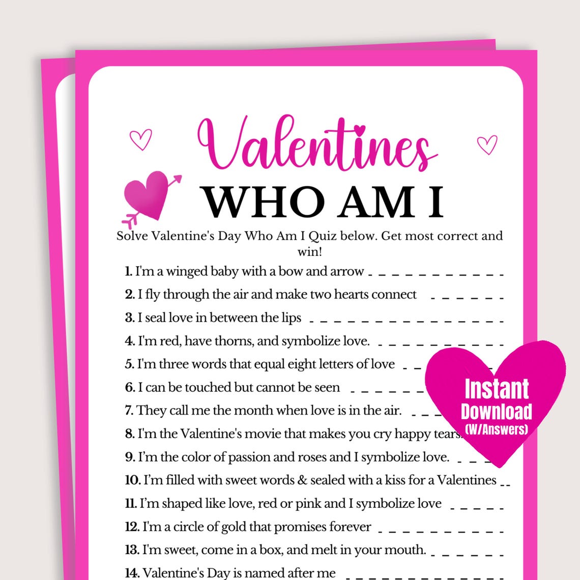 Valentines Day Who Am I Riddles, Fun Valentines Game, Valentines Day ...