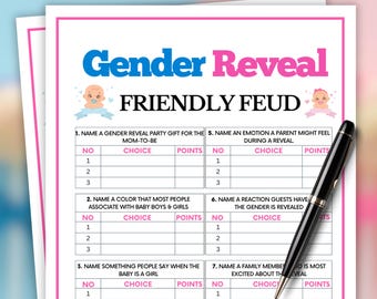 Gender Reveal Feud, Fun Gender Reveal Games, Friendly Feud Games for Gender Announcement Party, Boy or Girl Gender Reveal Blue or Pink Party