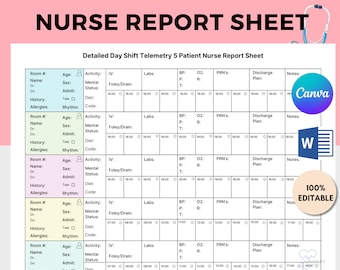 Telemetry Nurse Report Sheet | 5 Patient Handoff (Digital Download)