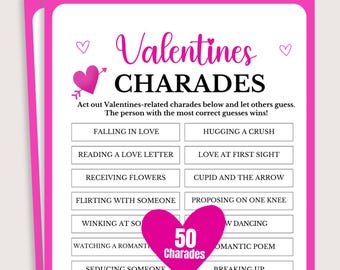 Valentines Day Charades, Fun Valentines Day Game for Group, Printable Valentines Day Activity, Valentines Party Game, Galentines Day Game