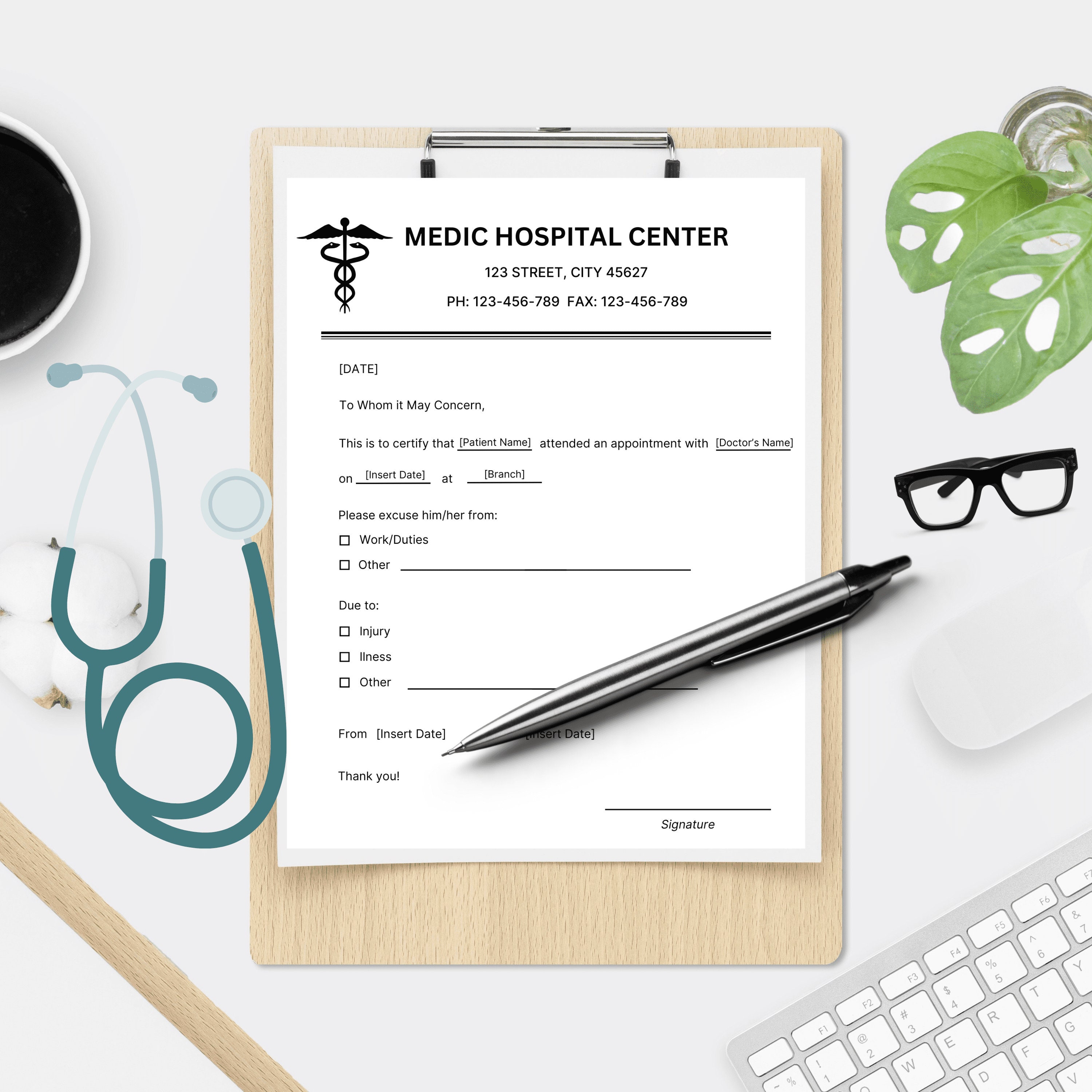 Doctors Excuse Note Template PDF Canva MS Word, Editable Doctor's Note ...