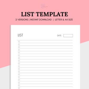 Blank List Template, Printable To Do List, Productivity Planner, Simple Task List, Notes Template, Blank Notes Template