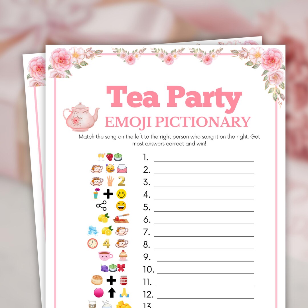 Tea Pictionary Tea Party Games, Tea Party Emoji Pictionary, Fun Tea Emoji Trivia ...