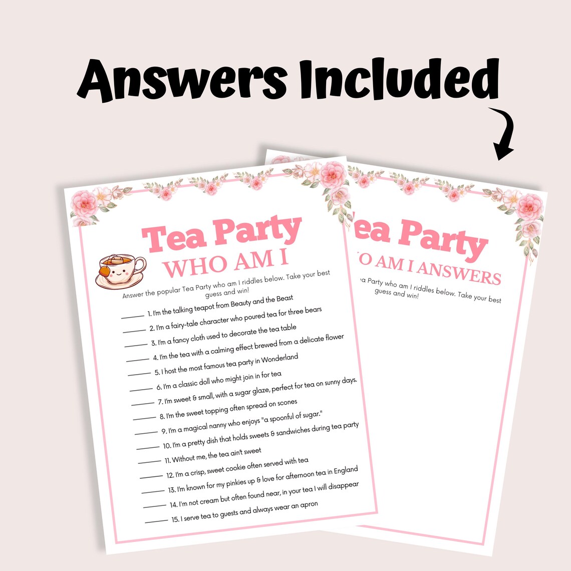 Creative Tea Riddle Tea Party Games, Who Am I Riddles, Fun Tea Party Games for Kids, Tea ...