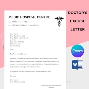 Carta de desculpa médica para trabalho, escola, nota de desculpa médica, carta de licença médica, carta de licença médica de ausência, download instantâneo