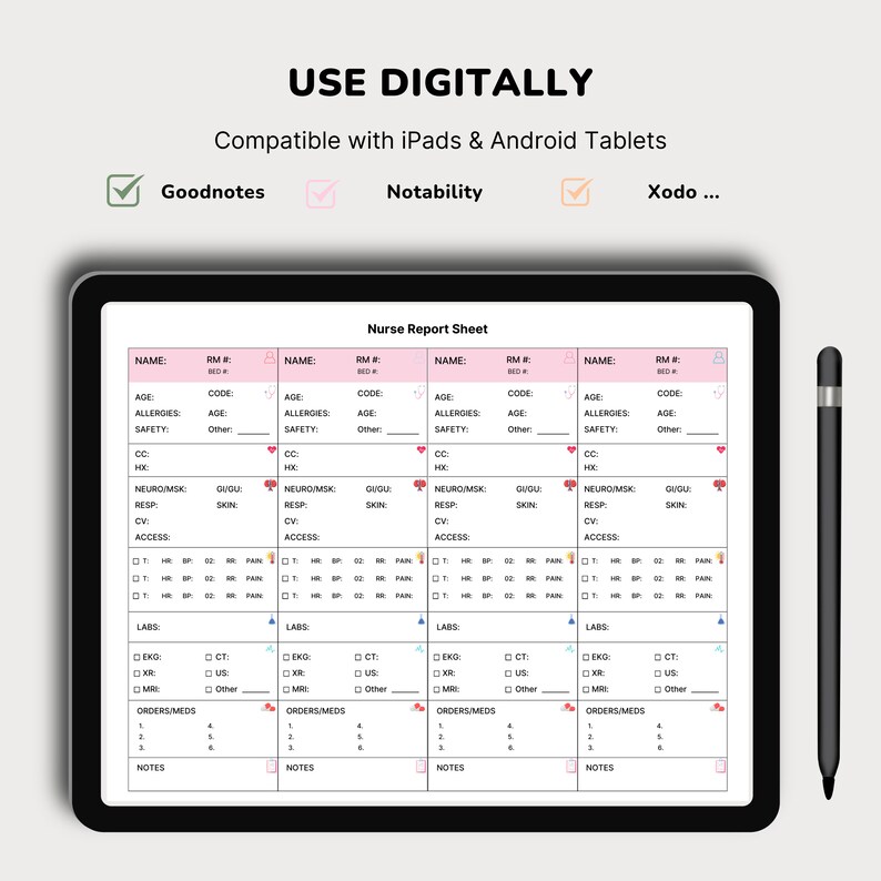 Editable ER Nurse Report Sheet, ER Nurse Brain, 4 Patients Med Surg ...