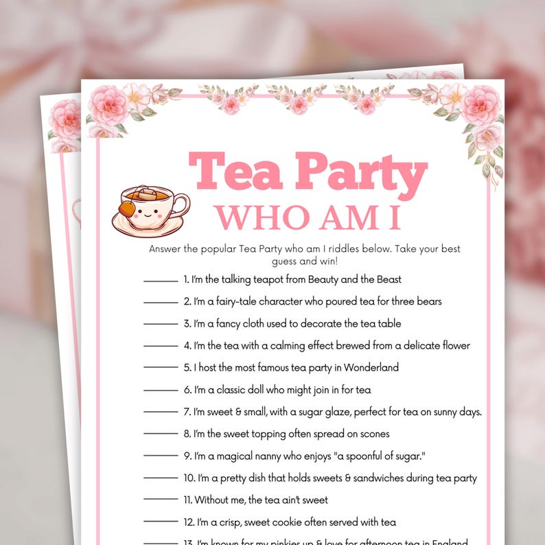Creative Tea Riddle Tea Party Games, Who Am I Riddles, Fun Tea Party Games for Kids, Tea ...