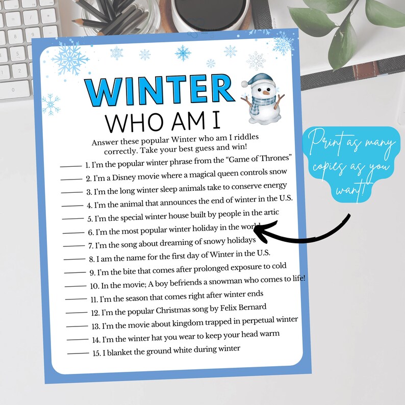 Winter Theme Riddle Winter Story Left Right Game, Winter Game for Kids & Adults, Group ...
