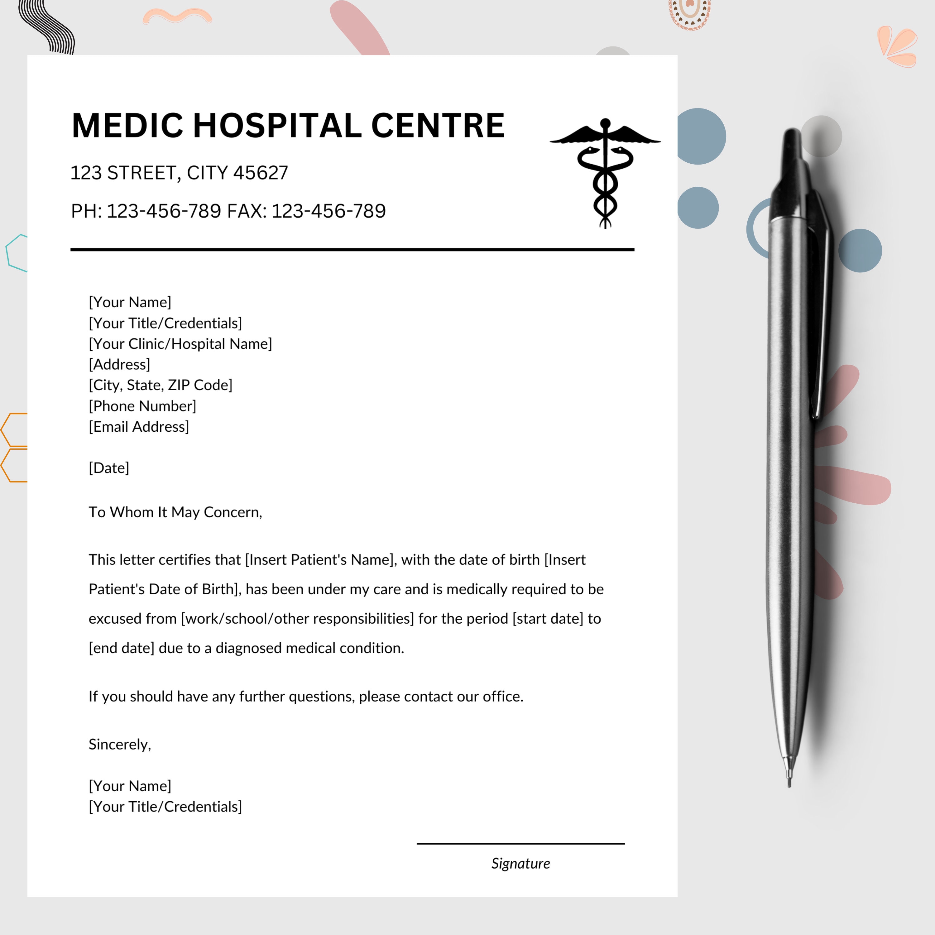 Medical Excuse Letter for Work School Doctor Excuse Note, Medical Sick ...