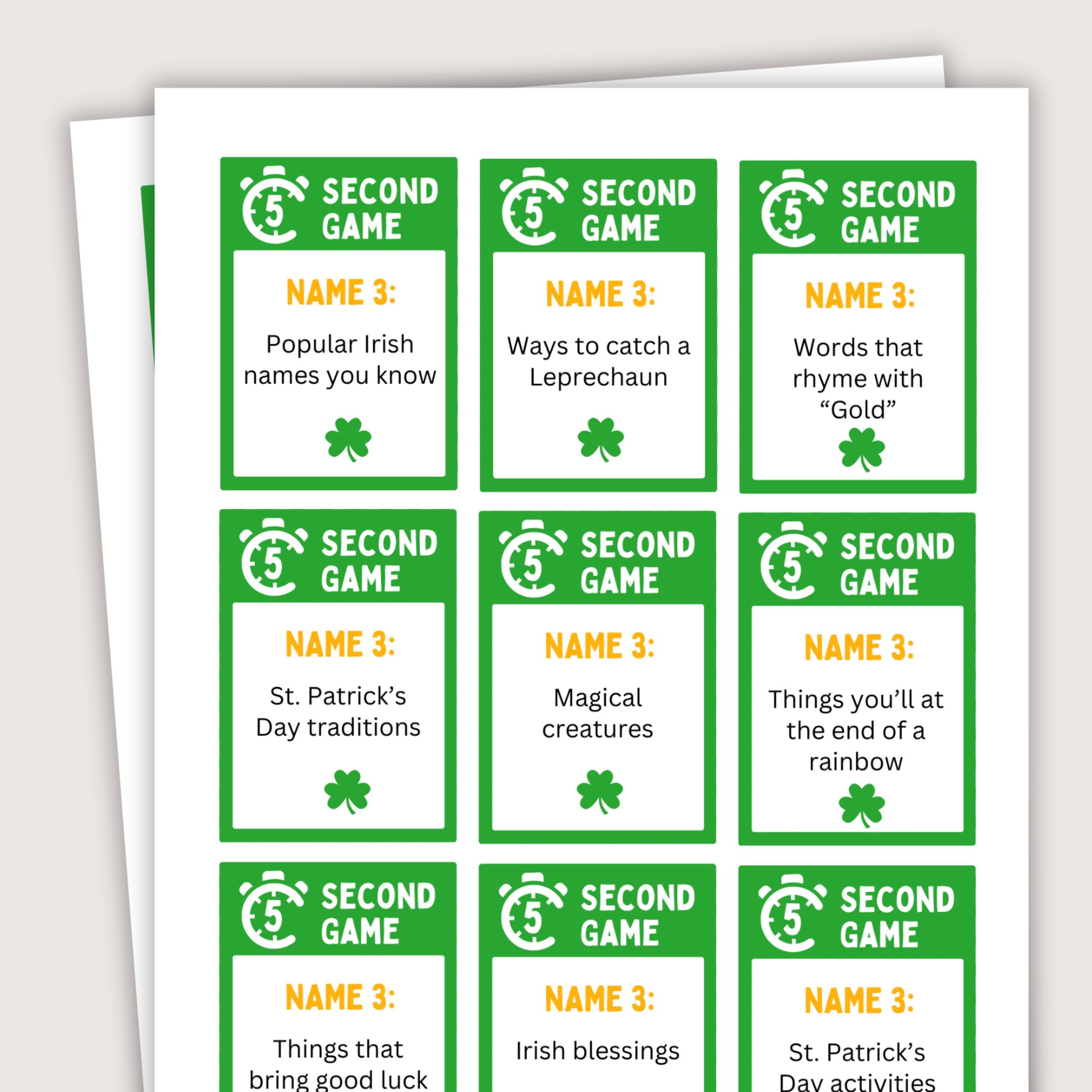 5 Second Game, Fun St. Patricks Day Games, Printable St. Patrick's Day ...
