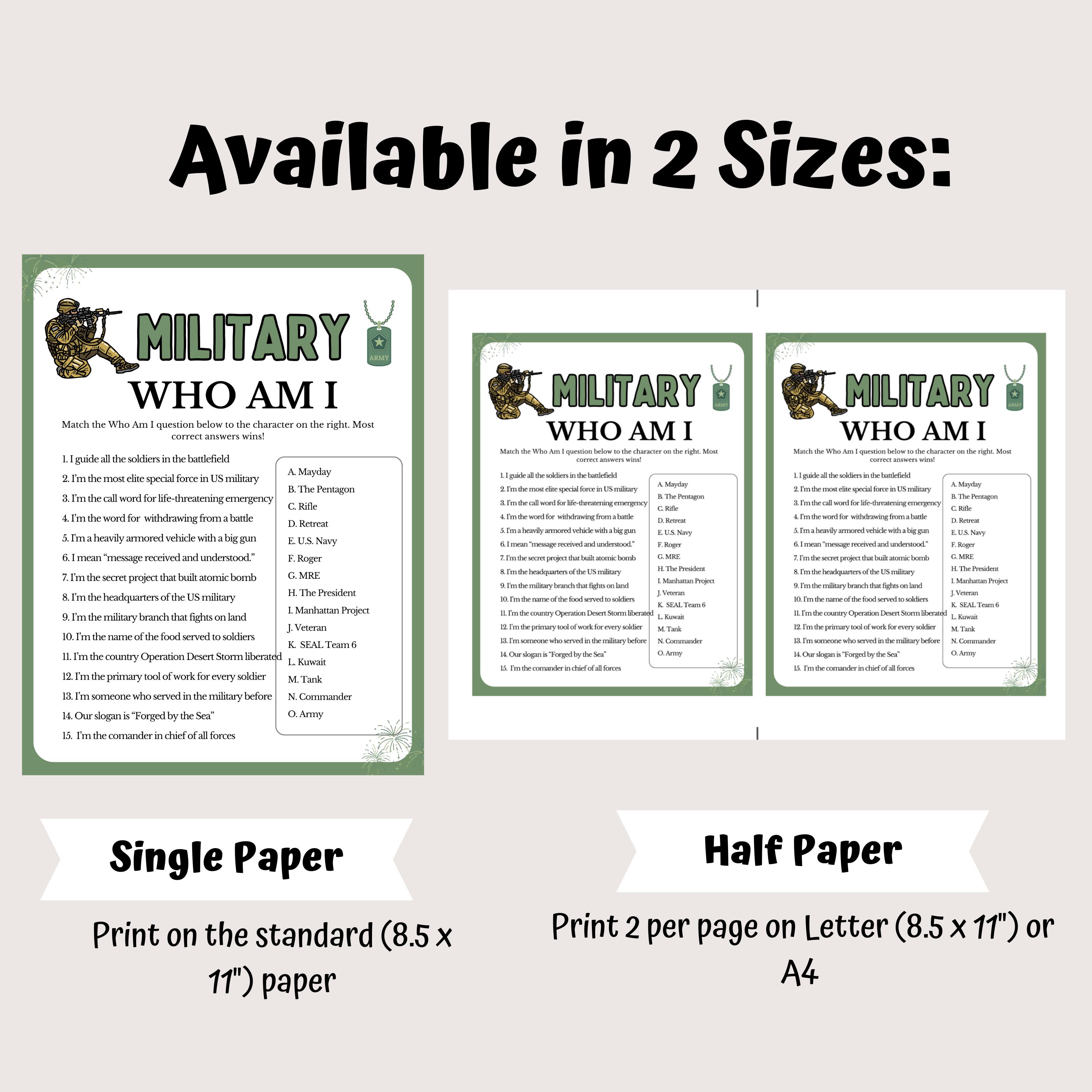 Veterans Riddle Military Who Am I Riddles, Fun Military Games, Printable Military Theme ...