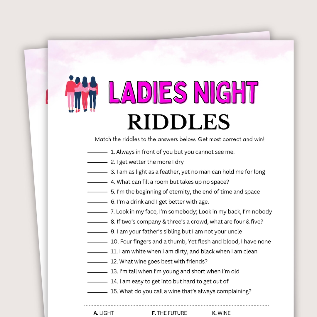 Goodnight Riddle Ladies Night Riddles, Fun Ladies Night Games, Ladies Night Game for ...