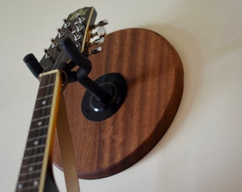 Wall-Mount Instrument Holder, Sapele // Solid Wood Instrument Display for Guitar, Banjo, Ukulele, Mandolin