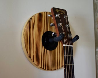 Wall-Mount Instrument Holder, Scorched Cypress // Solid Wood Instrument Display for Guitar, Banjo, Ukulele, Mandolin