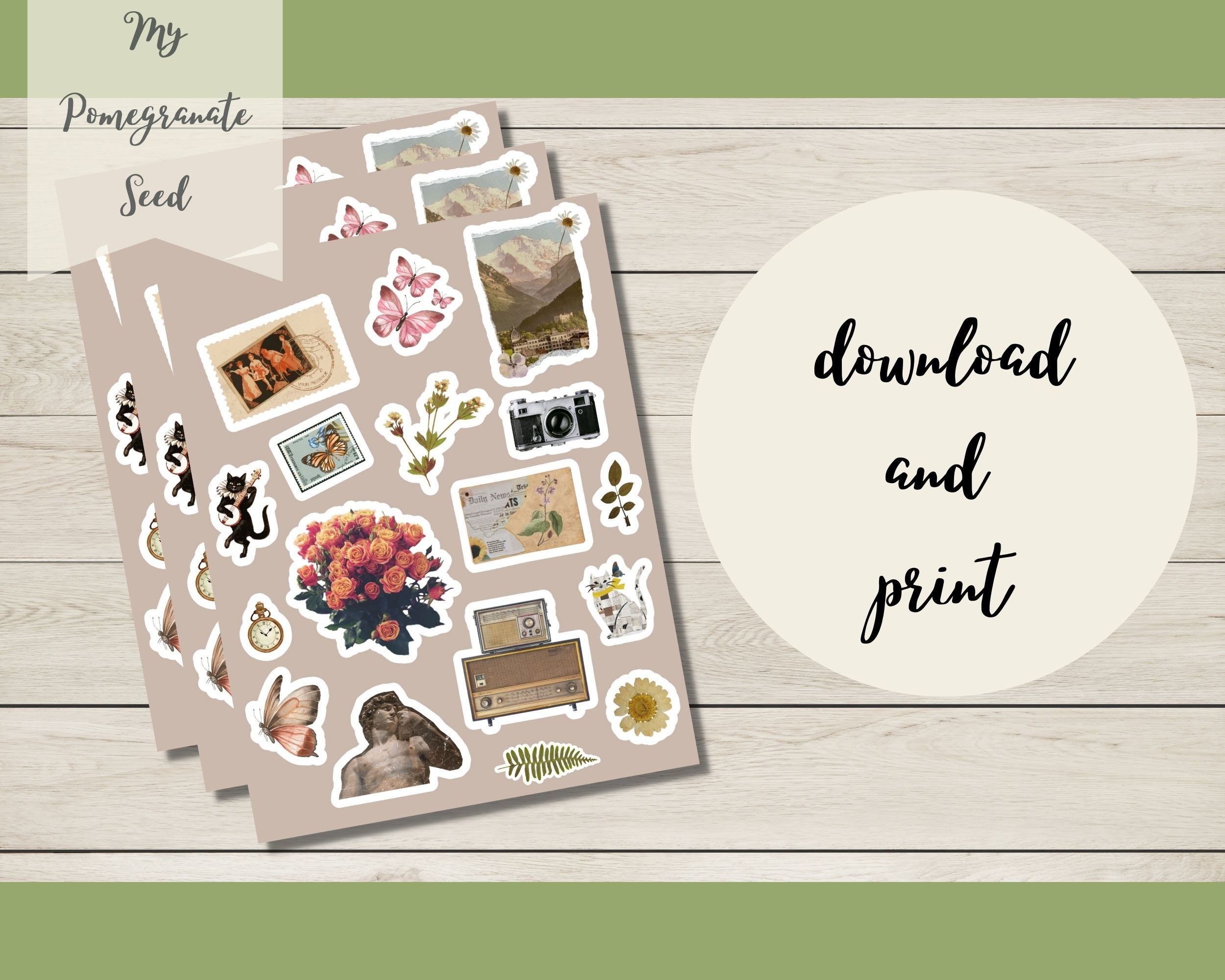 Printable Vintage Stickers Printable Sticker Sheetdigital - Etsy