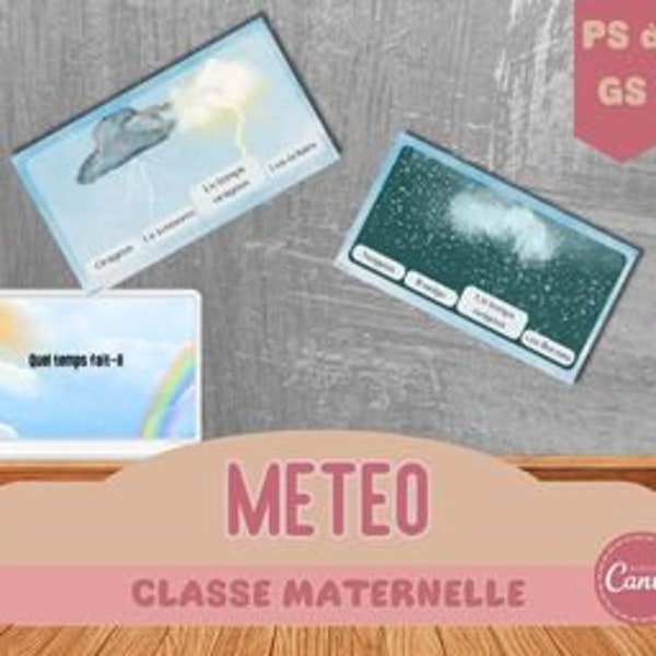 Flashcards Météo en Français - Pour la classe de maternelle ou pour l'apprentissage du français. Différentes cartes au format 16:9