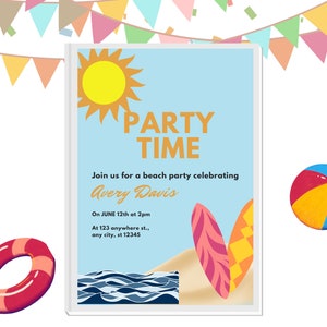 Surf party invite | Surf Birthday | Surf&#39;s Up Birthday Invite | The Big One First Birthday Invite | Summer Party | Instant Download