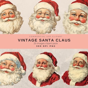Vintage Santa Claus Clipart - Cute Watercolour Christmas PNG - Perfect for Scrapbooking - Digital Download - 25 images