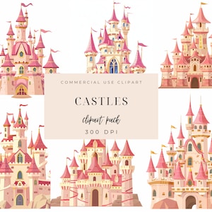 Cartoon Castle Watercolor Clipart | Castle Clipart | Castle Watercolor | Castle PNG | Cartoon Cinderella Castle | Digital Download