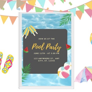Summer pool party invite | Instant Download | Birthday Party Pool Summer Canva |Editable Birthday Invitation | Canva Template