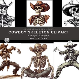 Cowboy Hat Skeleton Clipart - SVG Files for T-Shirts - Cool Skull Design - Digital Art for Crafts