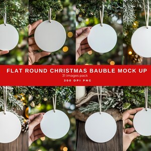 Flat Round Christmas Bauble Mock up Bundle - Digital Ornament Mock-up&#39;s for Holiday Decor - Tree Ornament Templates. Instant Download