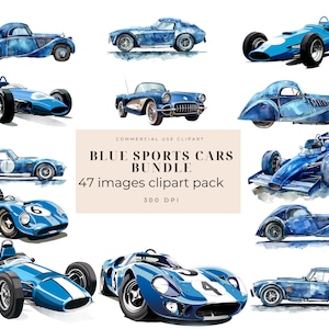 Vintage racing Cars Bundle PNG | Race Car Clipart | Commercial Use | Sublimation png images | Vintage racing cars | Blue