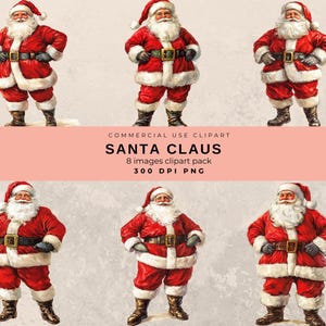 Watercolor Santa Claus Clipart - 8 PNG Christmas Graphics - Digital Download for Crafts - Commercial Use