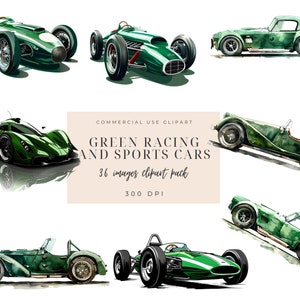 Commercial Use | Formula 1 Watercolor Clipart | Race Car Clip Art | Cute Racing Car Clipart | Retro Race Car Clipart | Formula One | Green