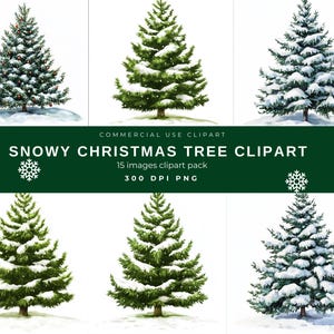 Lot de cliparts de sapin de Noël enneigé | 15 cliparts d'arbres d'hiver | Illustrations d'arbres de Noël | Clipart vacances | Utilisation commerciale | 300 ppp