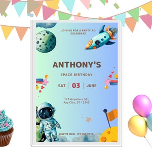Space themed editable birthday invite | Galaxy Blast Off Invitation | Invitation Template | Editable Space Boy Birthday Party Invitation