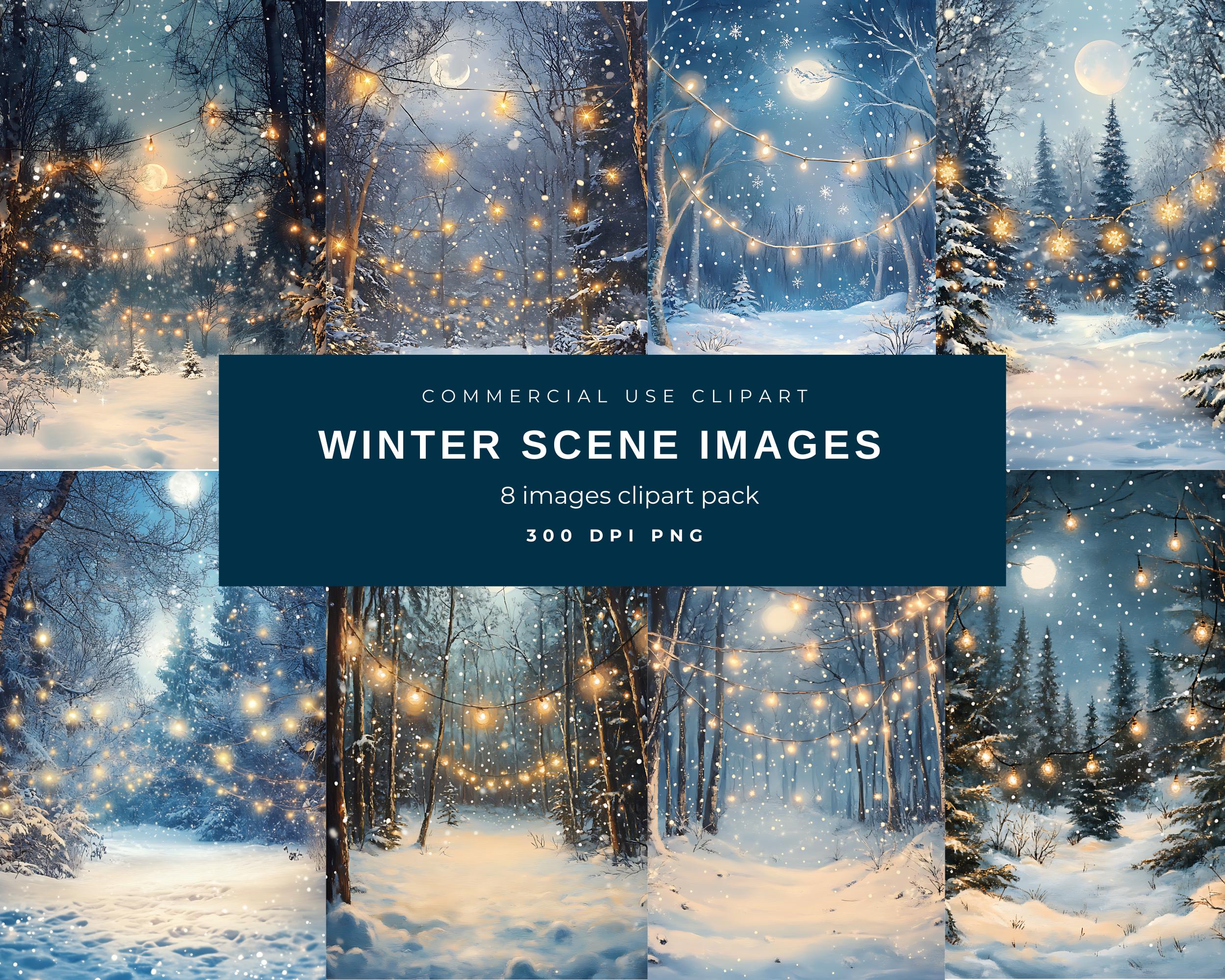Winter Scene Clipart | Winter Landscape Clipart | Christmas Clipart ...