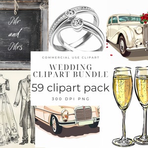WHITE WEDDING - 59 watercolor clip arts | Transparent background 300 dpi | Wedding Timeline png | Engagement PNG