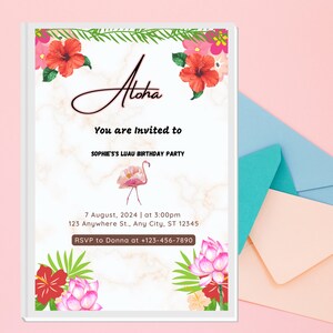 Aloha Birthday Invitation| Instant Download | Luau Invitation | Luau Party | Editable Aloha Pool Party Invitation Template | Canva Editable