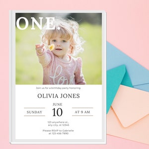 Photo Birthday Invitation | Digital Invite | Instant Download | Editable Birthday invitation | With Photo | 1St Birthday Invitation