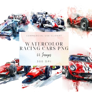 64 watercolor Racing Car images | 300 Dpi | Racing Invitation Png | Racecar Cliparts | Watercolor Cars Clipart