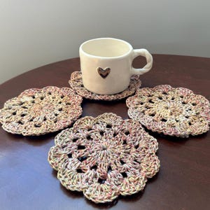 Crochet Coaster Set | Handmade Floral Coasters | Set of 4 Coasters | Home Decor | Gift Idea