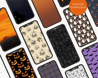 Spooky Halloween Phone Wallpaper Bundle: Ghosts and Pumpkins (Digital Download)