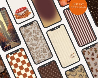 Fall iPhone Wallpaper Bundle | Autumn Aesthetic Backgrounds | Cozy Pumpkin, Plaid, Leaves | 30 Digital Autumn Wallpapers