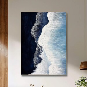キャンバスに描かれたオリジナルの青い海の絵画 テクスチャードウォールアート ファッションウォールデコレーション リビングルームウォールアート カスタムキャンバスウォールアート パーソナライズギフト