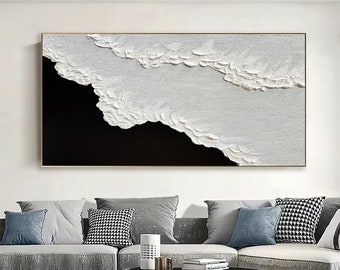 Black White Painting Abstract Wall Art Large Black And White Painting White 3D Textured Wall Art White Textured Art Textured Painting