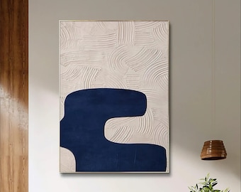 Minimalist Art Painting on Canvas Mid Century Modern Art Texture Painting Navy Blue Wabi Sabi Wall Art Custom Wall Art Over Bed Wall Decor