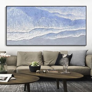 キャンバスに描かれたオリジナルの青い海の絵画 テクスチャードウォールアート ファッションウォールデコレーション リビングルームウォールアート カスタムキャンバスウォールアート パーソナライズギフト