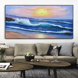 キャンバスに描かれたオリジナルの青い海の絵画 テクスチャードウォールアート ファッションウォールデコレーション リビングルームウォールアート カスタムキャンバスウォールアート パーソナライズギフト