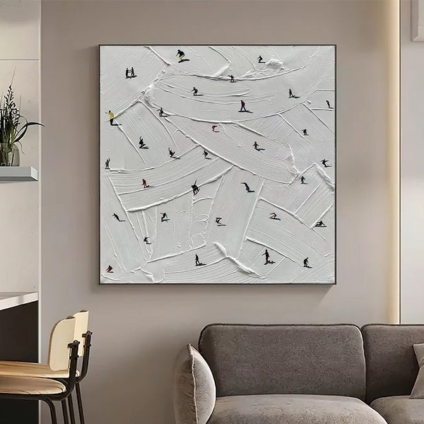 "Original Gemälde auf Leinwand ""skisport"" benutzerdefinierte Malerei Textur Wandkunst personalisierte Geschenk Skifahrer auf verschneiten Berg Kunst weißer Schnee Skilaufen Kunst."