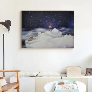Original weiße Wolke Wandkunst Nachthimmel blaue Wandkunst abstrakte Kunst Malerei minimalistische Wandkunst Indigo Kunst blauer Himmel Wandkunst