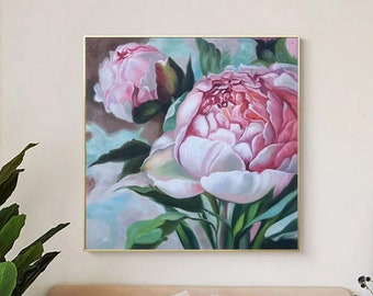 Flower Oil Painting On Canvas Abstract Pink Flower Painting Flower Landscape Painting. Floral Wall Art Canvas Spring Living Room Wall Decor